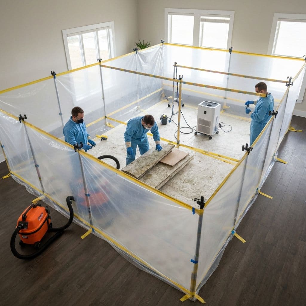 Mold remediation containment setup in West Vancouver