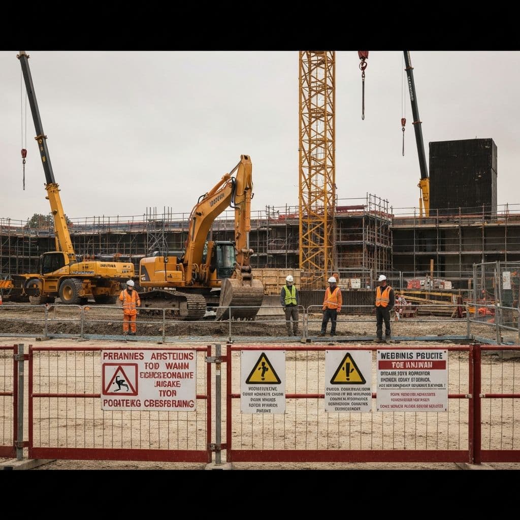 Professional construction site with safety equipment